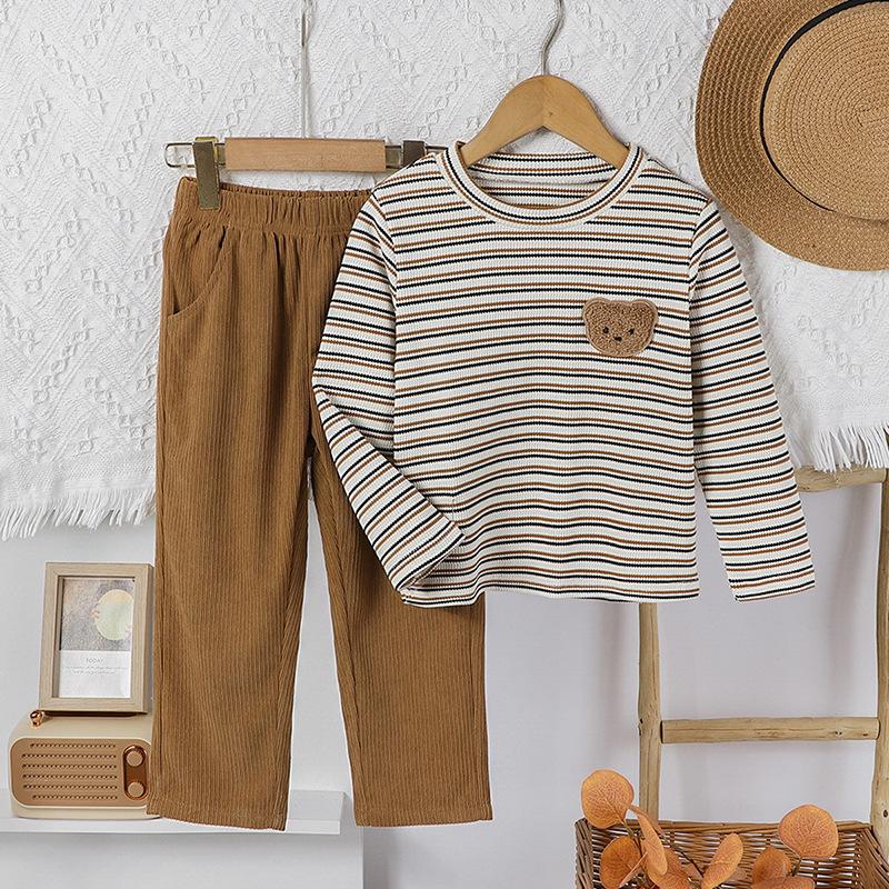 

Korean Kids 2025 Autumn Striped Knit Two-Piece Boys Set 100 cm темно-коричневого