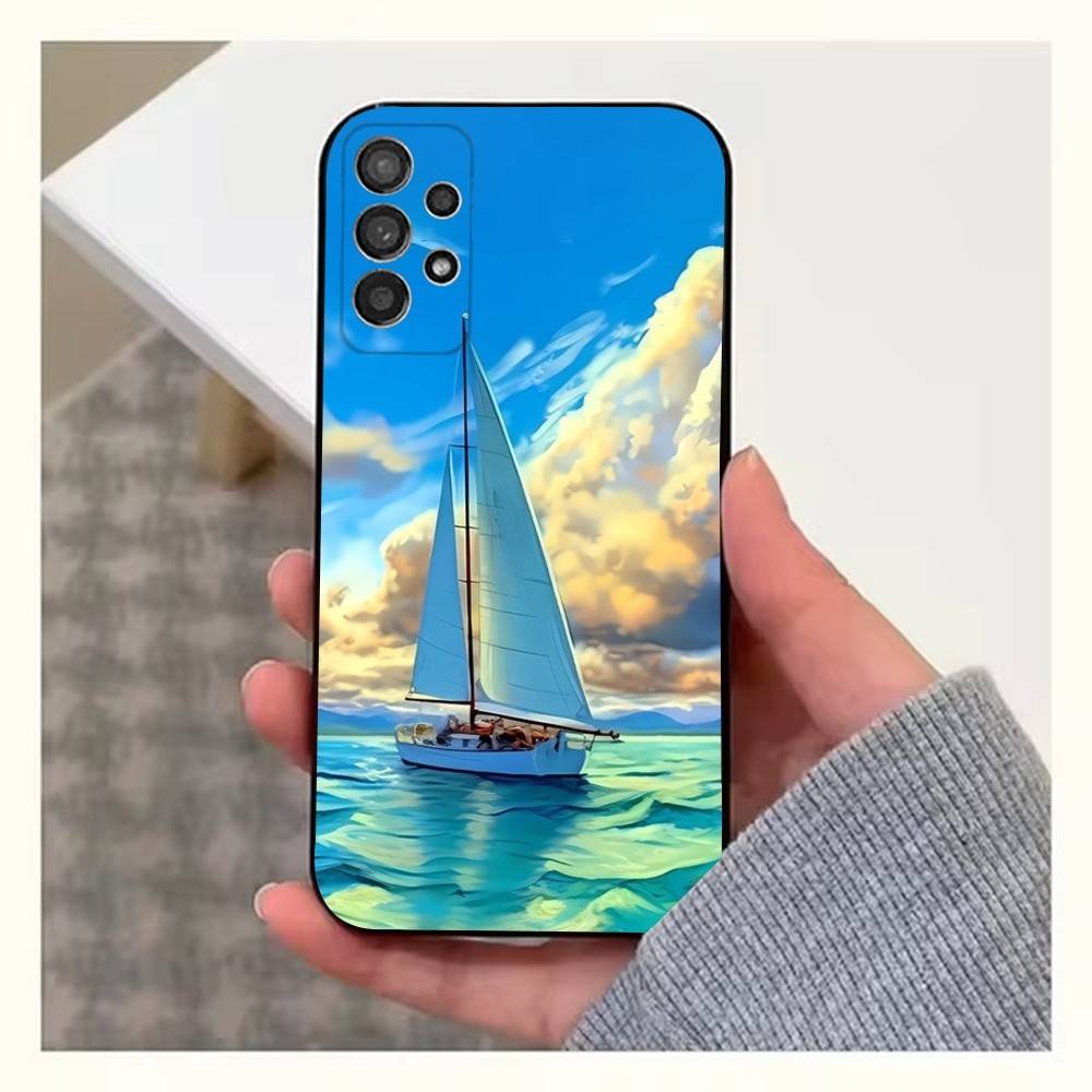 Sailing Boat Case For Samsung S10,Plus,S9,S22,S25,Ultra,S24,S21,S20,S23,FE,Lite,Soft Silicone Black