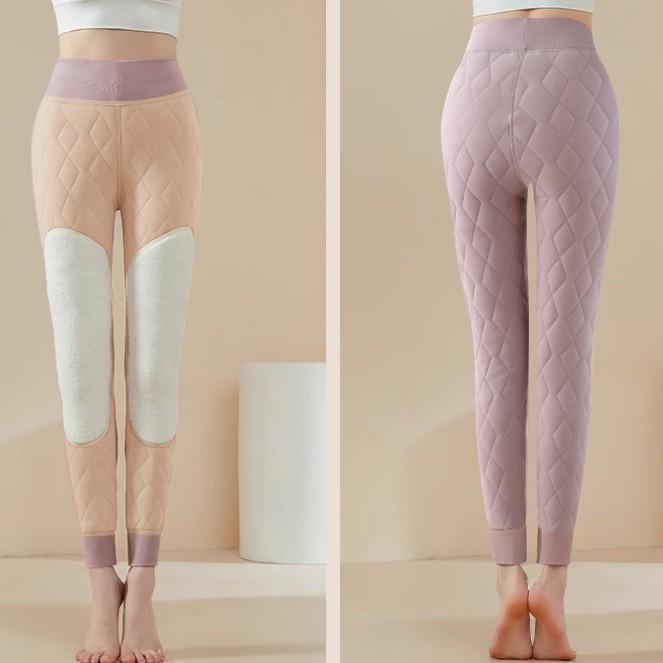 Women's Plus Size Lambswool-Cotton Warm Pants with Wool Knee Support and Fleece Base Layer for Autumn/Winter