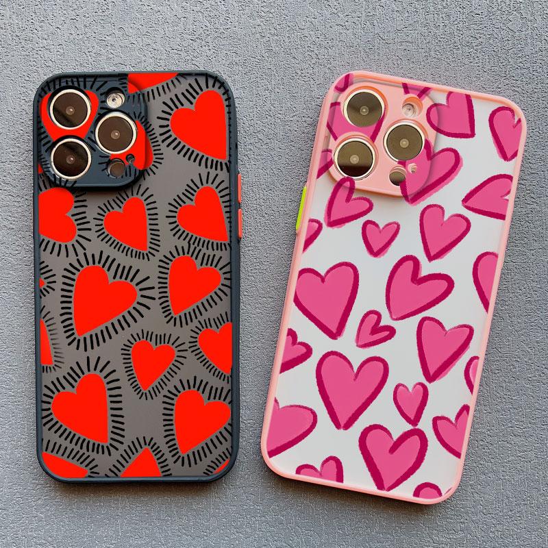 Cute Love Heart Pattern Protective Phone Cases for Iphone 15 11 12 13 Pro Max Mini 16 14 Pro Max Plus X XR XS Shockproof Cover
