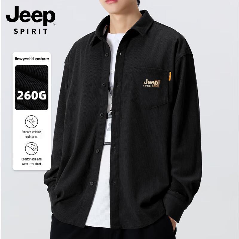 JEEP SPIRIT Men s Heavyweight Corduroy Loose Casual Long Sleeve Shirt 3XL