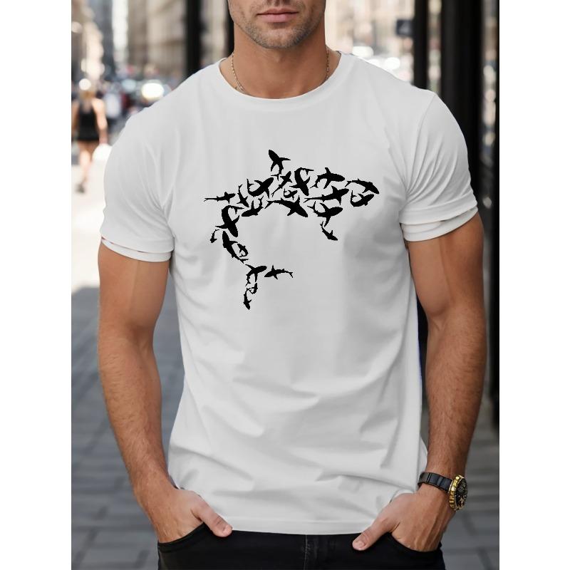 

Европейский размер Мужская футболка с коротким рукавом Летняя футболка Топ с изображением стаи акул S белый