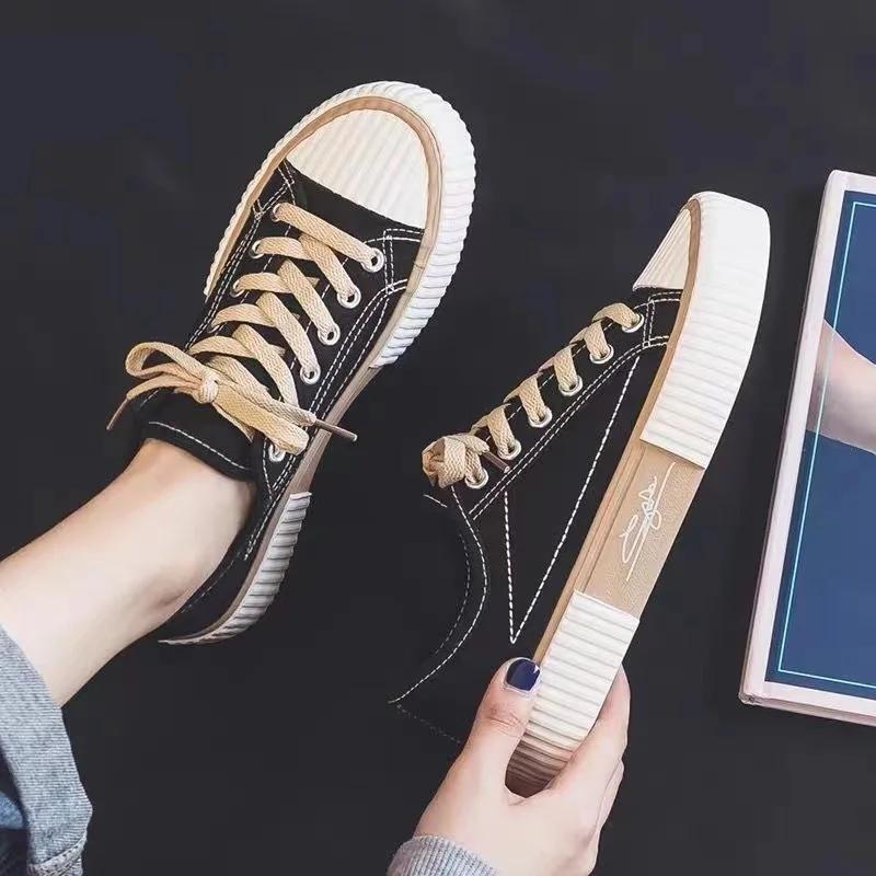 Women Canvas Shoes Breathable Comfort Flat Caual Korean Version Trend Lace Up Board Shoes Fashion Student Versatile Women's Shoe