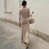Women's Light Blue Long Sleeve Asymmetrical Neck Draped Ruffle Maxi Dress