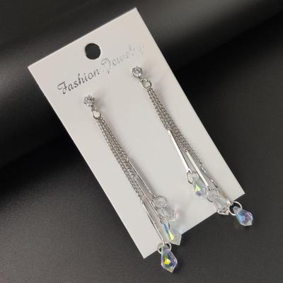 Orecchini Nappina di Cristallo in Argento Sterling - Pendente Lungo Coreano per Stile Elegante
