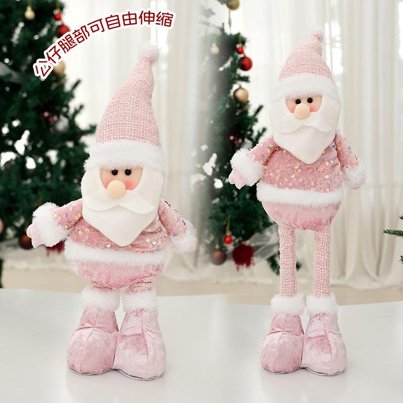 Pink Sequin Snowman Plush Toy: Retractable Christmas Decoration for Windows