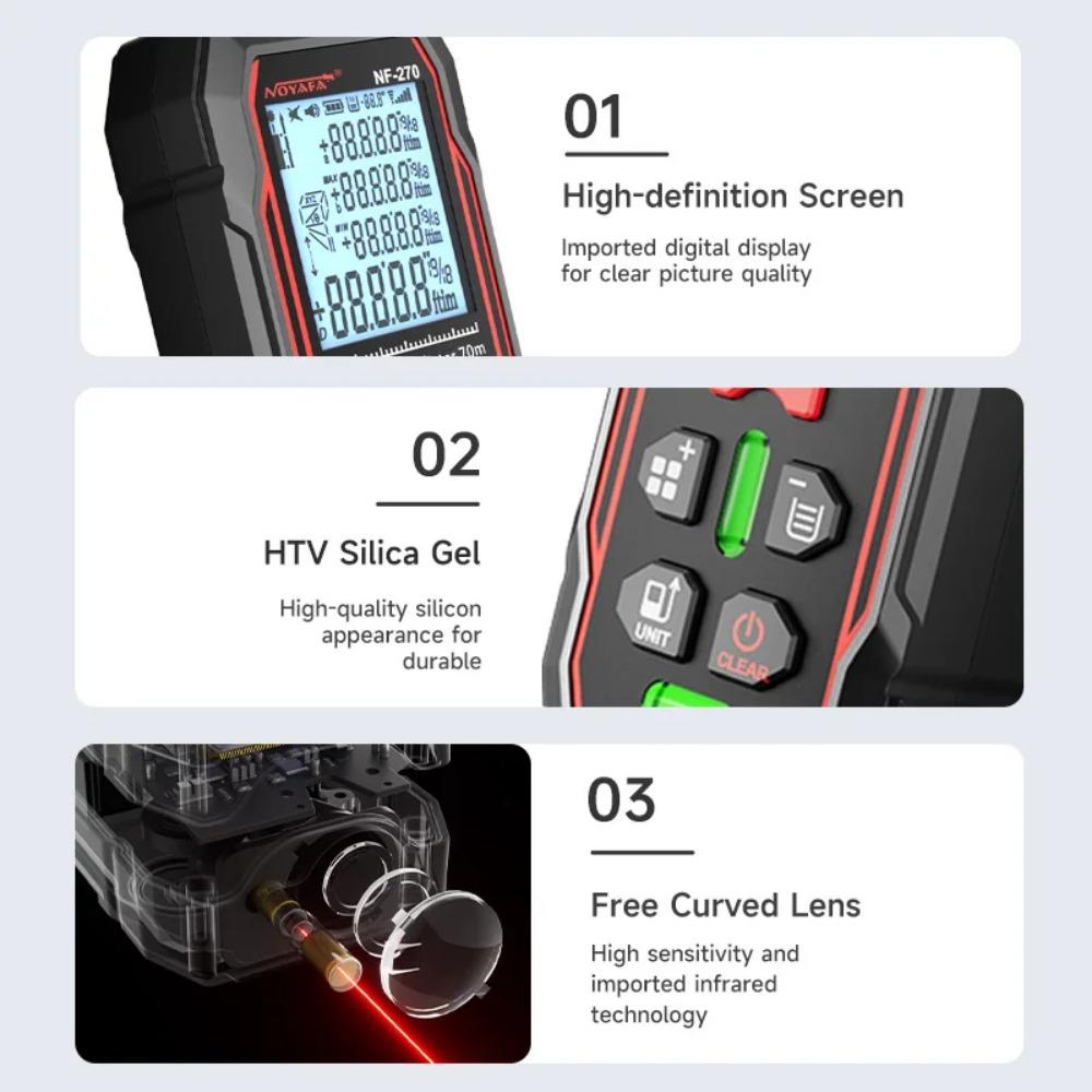 Laser Distance Meter NF-270 Rangefinder 70M Digital Range Finder with Horizontal Bubbles Tape Range Digital Ruler Tool