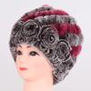Hot Sale Winter Women Flower Striped Natural Real Fur Hats Lady Warm Knit Genuine Rex Rabbit Fur Caps Outdoor Fur Beanies Hats