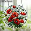 Acrylic Red Poppy Flowers Suncatcher, Stained Glass Style Window Hanging Ornament for Garden and Floral Art Lovers