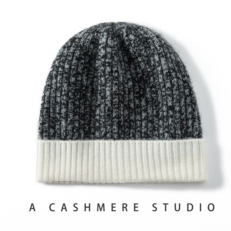 Autumn and Winter Thickened Cashmere Hat Unisex Color Matching Knitted Hat Head Hat Stack Hat Ear Protection Hat Cold Hat
