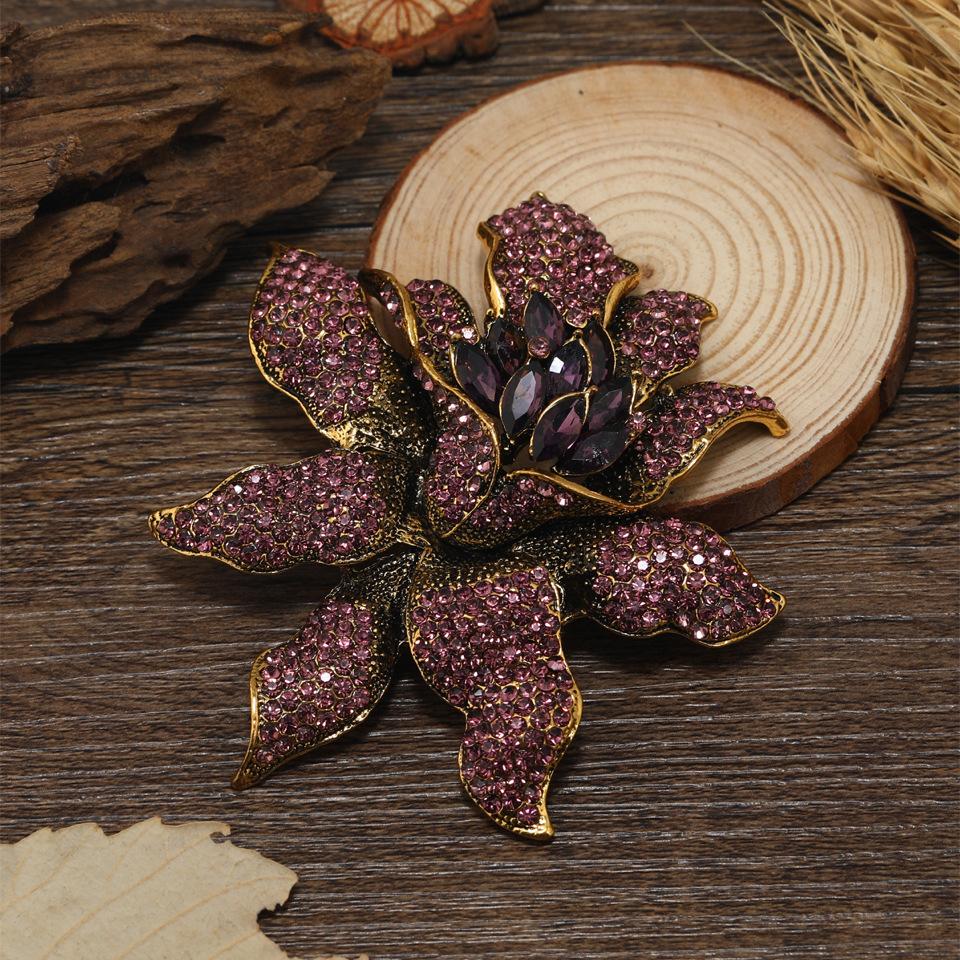 Vintage Orchid Rhinestone Brooch Women Jewelry Corsage Accessories Lady Party Banquet Pin