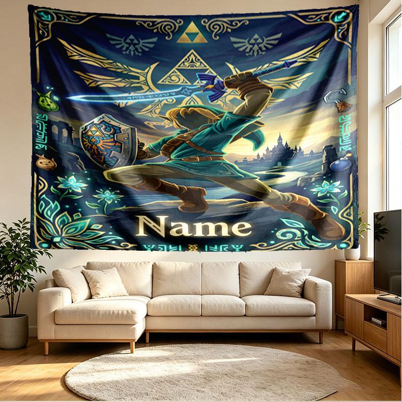 Custom Name Personalized The Legend Of Zelda Print Tapestry, Wall Art Decor, Bedroom, Dorm, Apartment, LivingRoom, Party Backdrop, Gift for Birthday