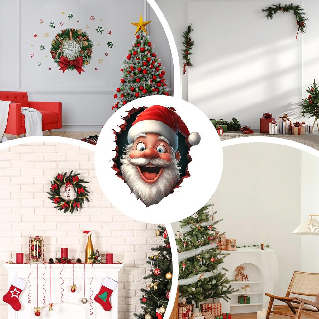 Santa Claus Wall Stickers Removable 3D Effect Funny Christmas Decals Winter Holiday Santa Door Stickers For Home Dorm Party