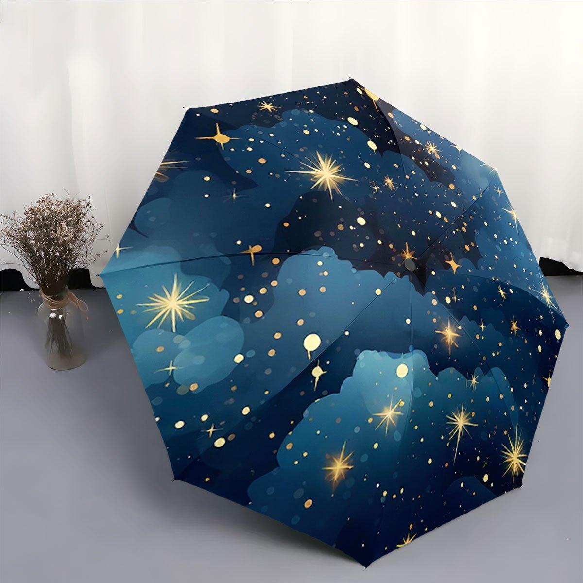 

A Collapsible Umbrella Featuring a Starry Night Sky Design. It S a Convenient Outdoor Accessory Suitable for Any Season, Makin Iron&8K