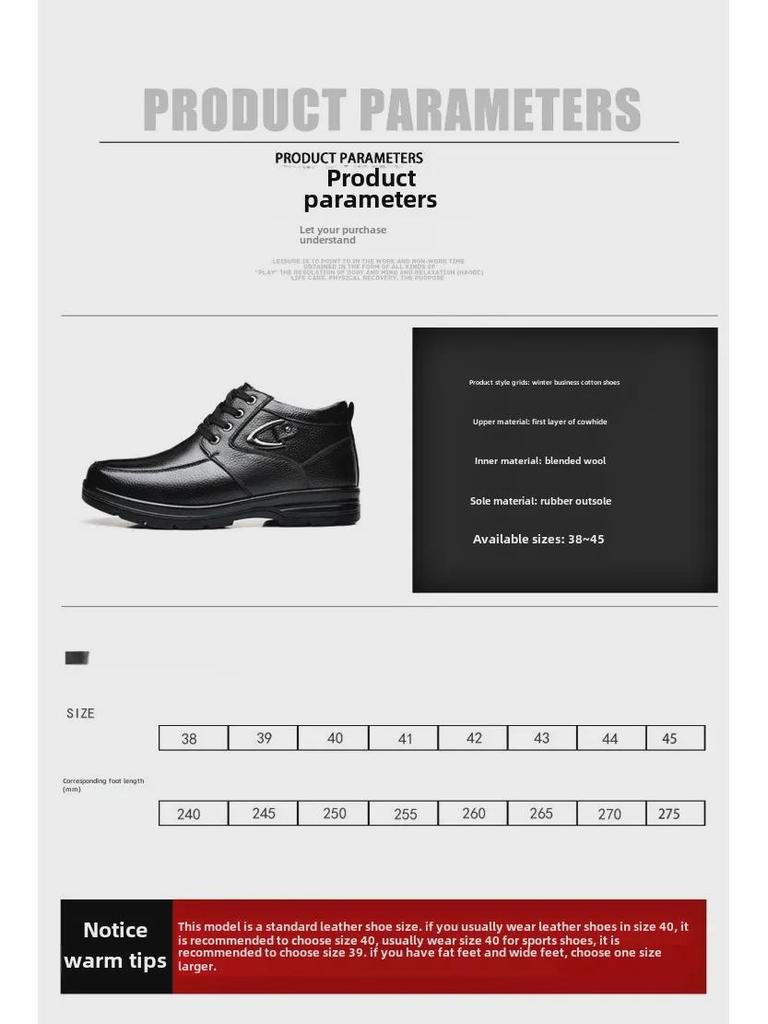 Pantofi de iarnă pentru bărbați, impermeabili, din piele, anti-alunecare, pentru vârstnici - Călduși, căptușiți cu catifea, îngroșați pentru vârste mijlocii și vârstnici.