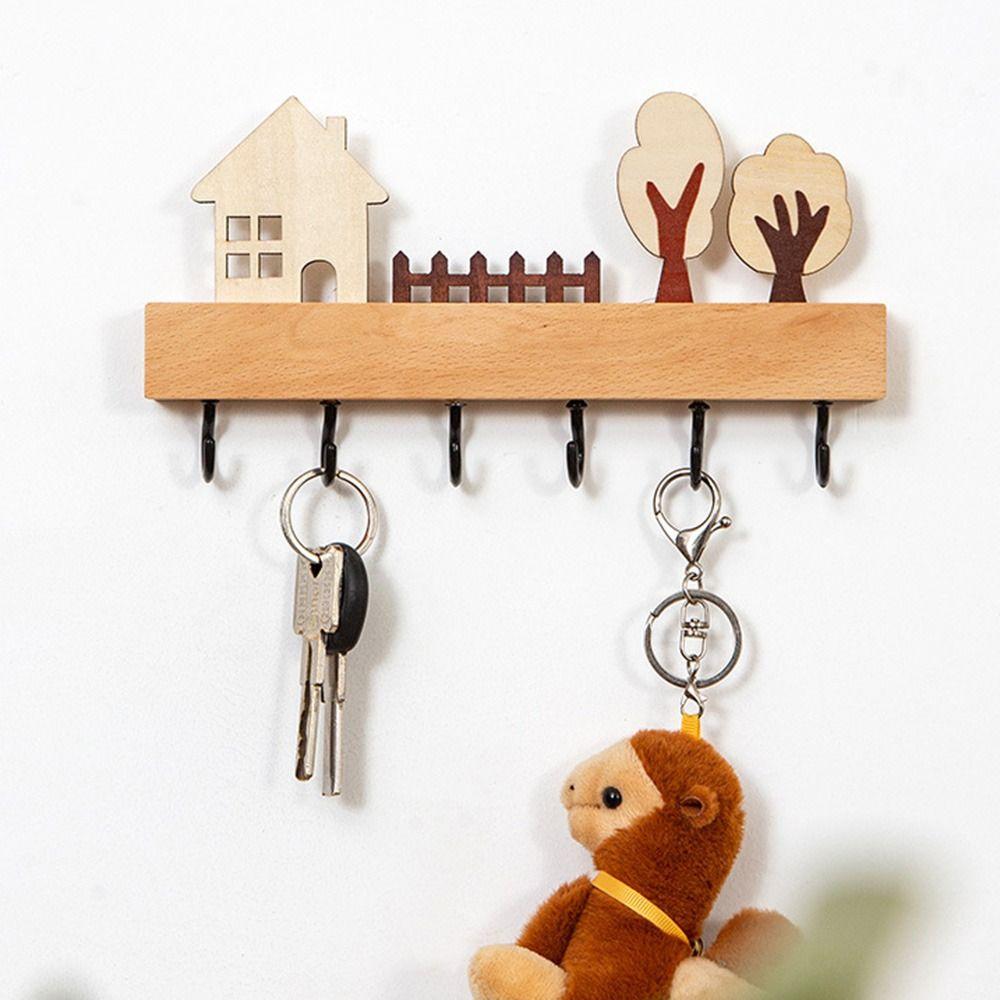 Wall Mounted Key Hook Rack 6 Hooks Sundries Storage Hook For Kitchen Bathroom Bedroom