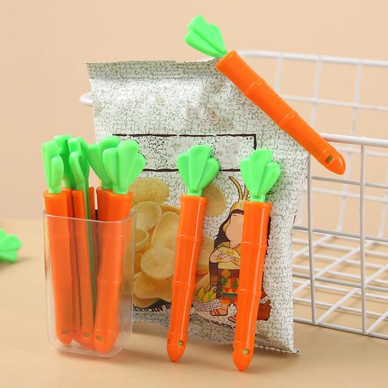 5Pcs Cute Carrot Design Food Sealing Clips Cereal Vegetable Coffee Bag Clips Anti-Slip Teeth Sealer Clips for Kitchen And Home