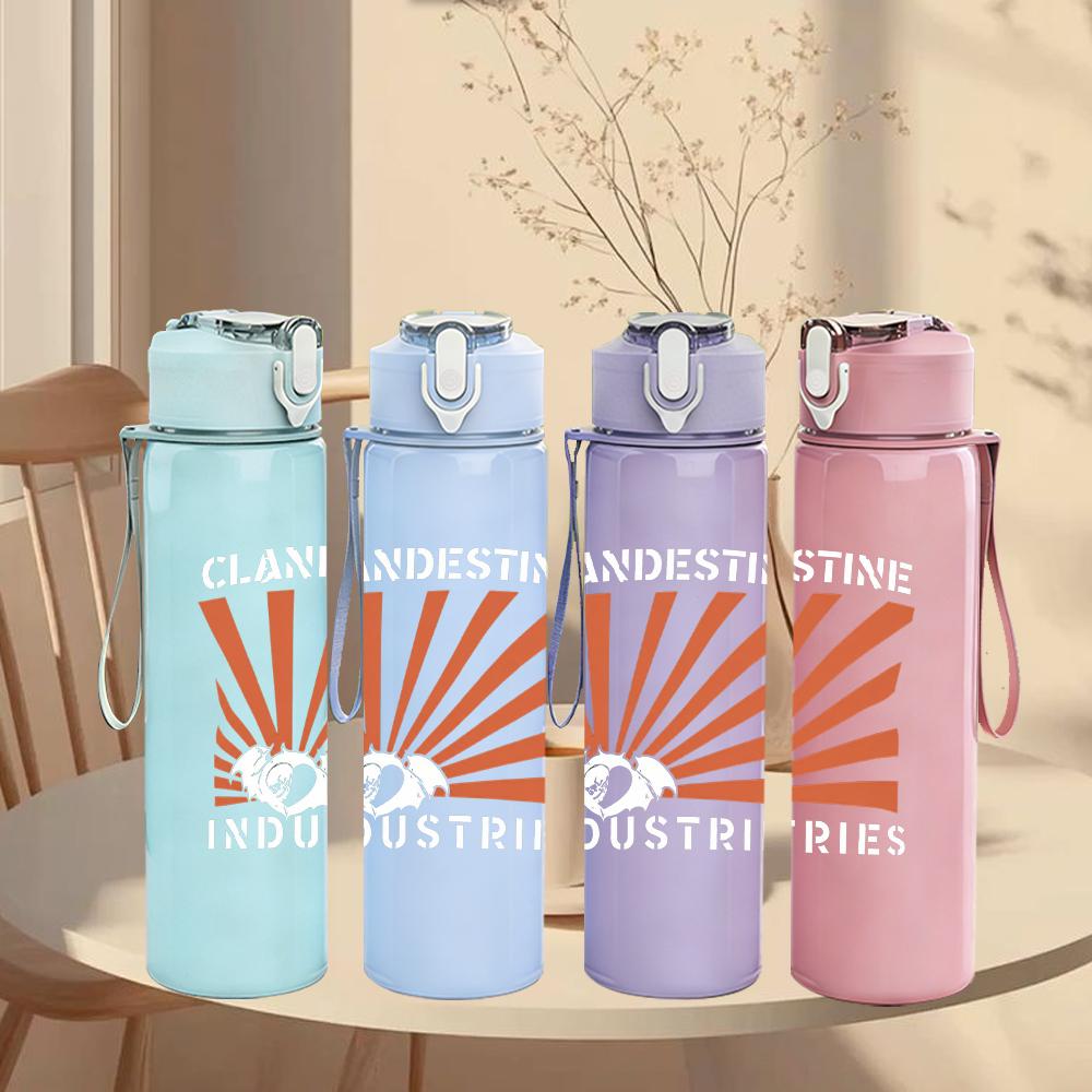 1PC Sunburst Orange Radial Graphic Print 750ml Colorful Plastic Sports Water Bottle Leakproof Pop Up Lid with Straw for Outdoor Work Home Use