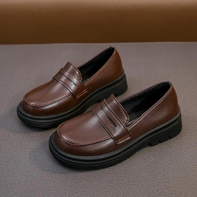 Children's Black Boys UK Uniform School Shoes Fashion Soft Kids Versatile Girls Shalow Loafers Slip-on Breatheable 2024 Spring