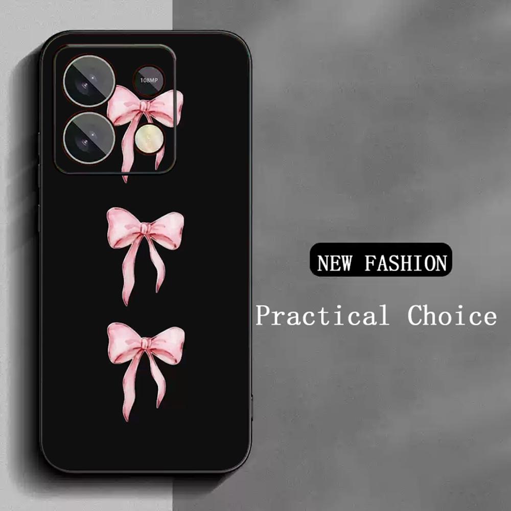Bow Cute Pink Design Ins Girl Phone Case For Redmi Note 14 13 12 11 Pro Plus S 5G 14C A3 Soft Black Phone Cover