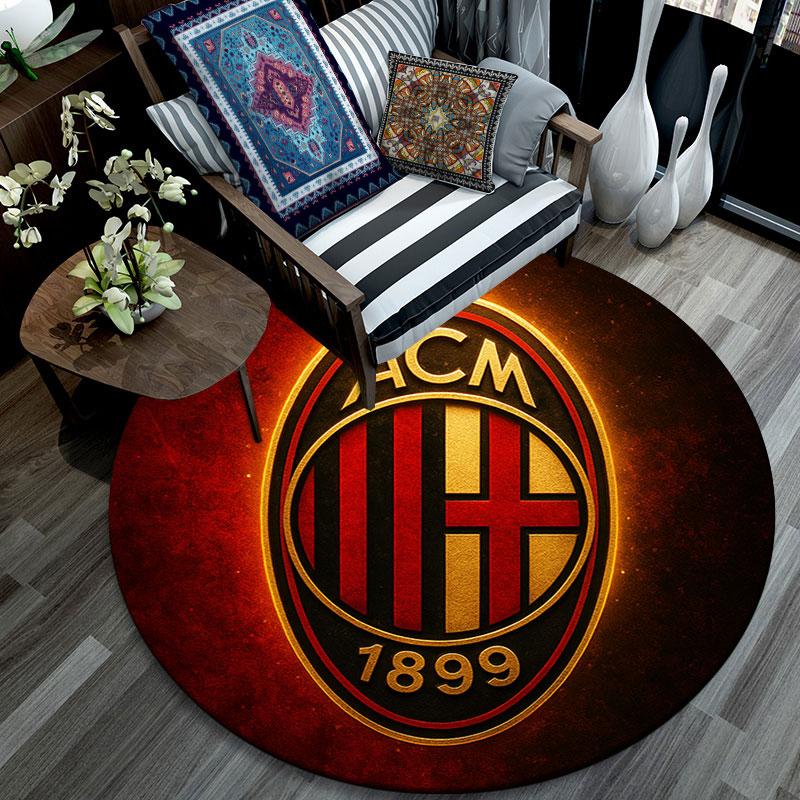 Tappeto Rotondo Stampato AC Milan, Tappeto Circolare Lavabile Antiscivolo per Soggiorno Camera da Letto Sala Giochi, Decorazione per Tifosi Sportivi, Regalo per Feste Compleanni