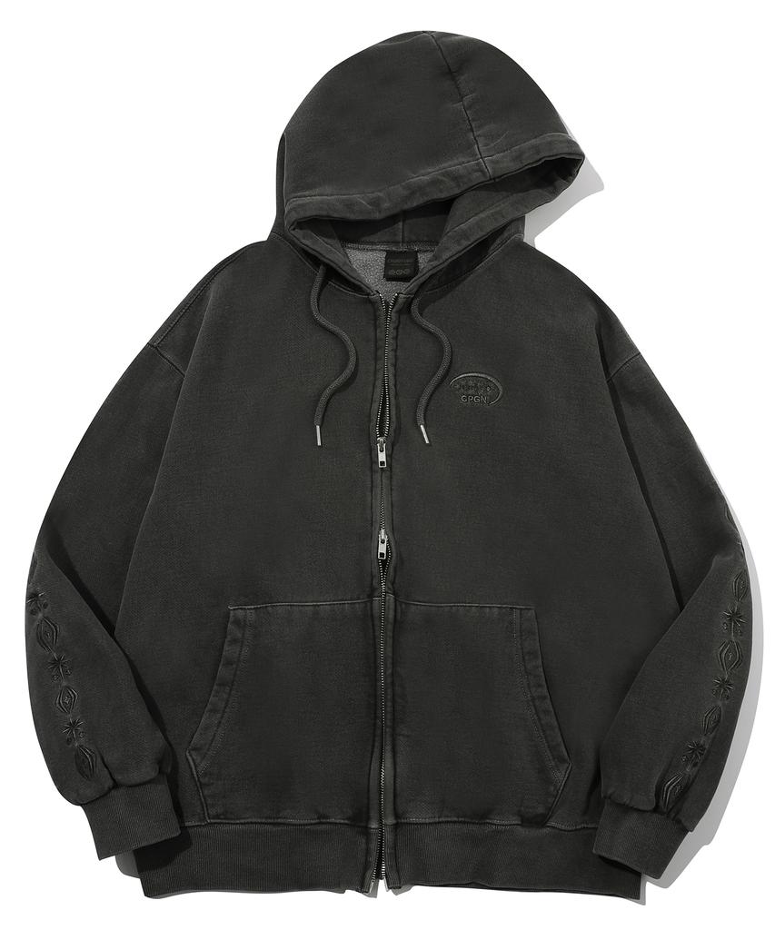 Cpgn Studio [2-Way] Sleeve Star Pigment Hoodie Zip-Up Smoke Black