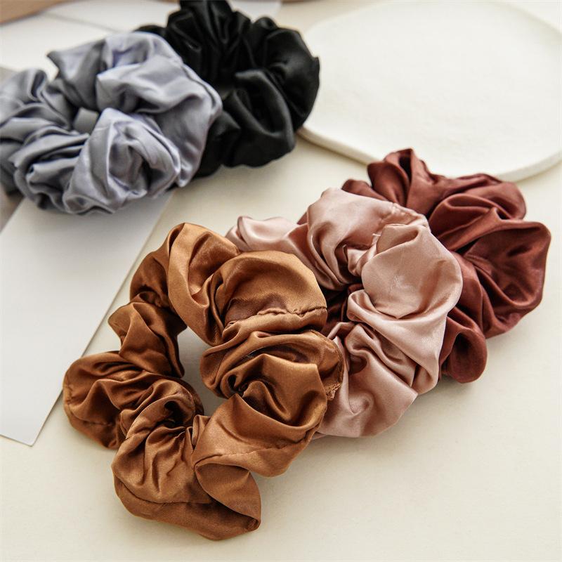 Fashion Luxury Women Silk Satin Scrunchies Solid Color Silk Elastic Hair Bands Ties Rubber Bands Sports Dancing Ponytail Holder