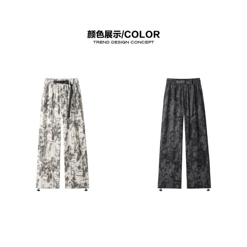 Men American Style Tie Dye Corduroy Casual Loose Straight Long Trousers