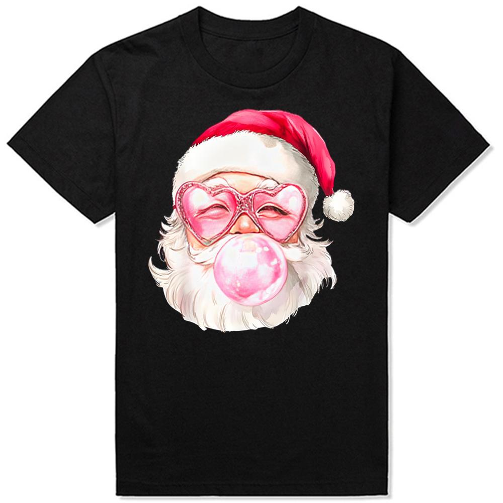 Vintage Retro Christmas Pink Sunglasses T-Shirt Summer Men Clothing Fashion T Shirts Cotton Short Sleeve Oversized T-shirt Tops