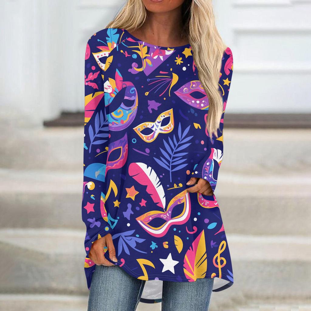 Damen Modisches Rundhals Raglan Langarm Karneval Bedrucktes Lässiges Pullover Oberteil