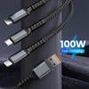 100W Fast Charging Cable with USB Type C, Micro USB, and Lightning Compatibility - 1.2M/2M Length, Transparent Chip, Night Light Feature