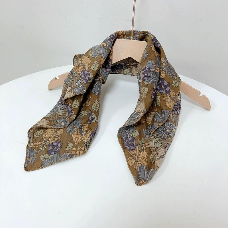 55x55cm Soft Retro Soft Cotton Square Scarf for Women Neckerchief Cotton Headscarf Floral Printed Scarf Hijabs