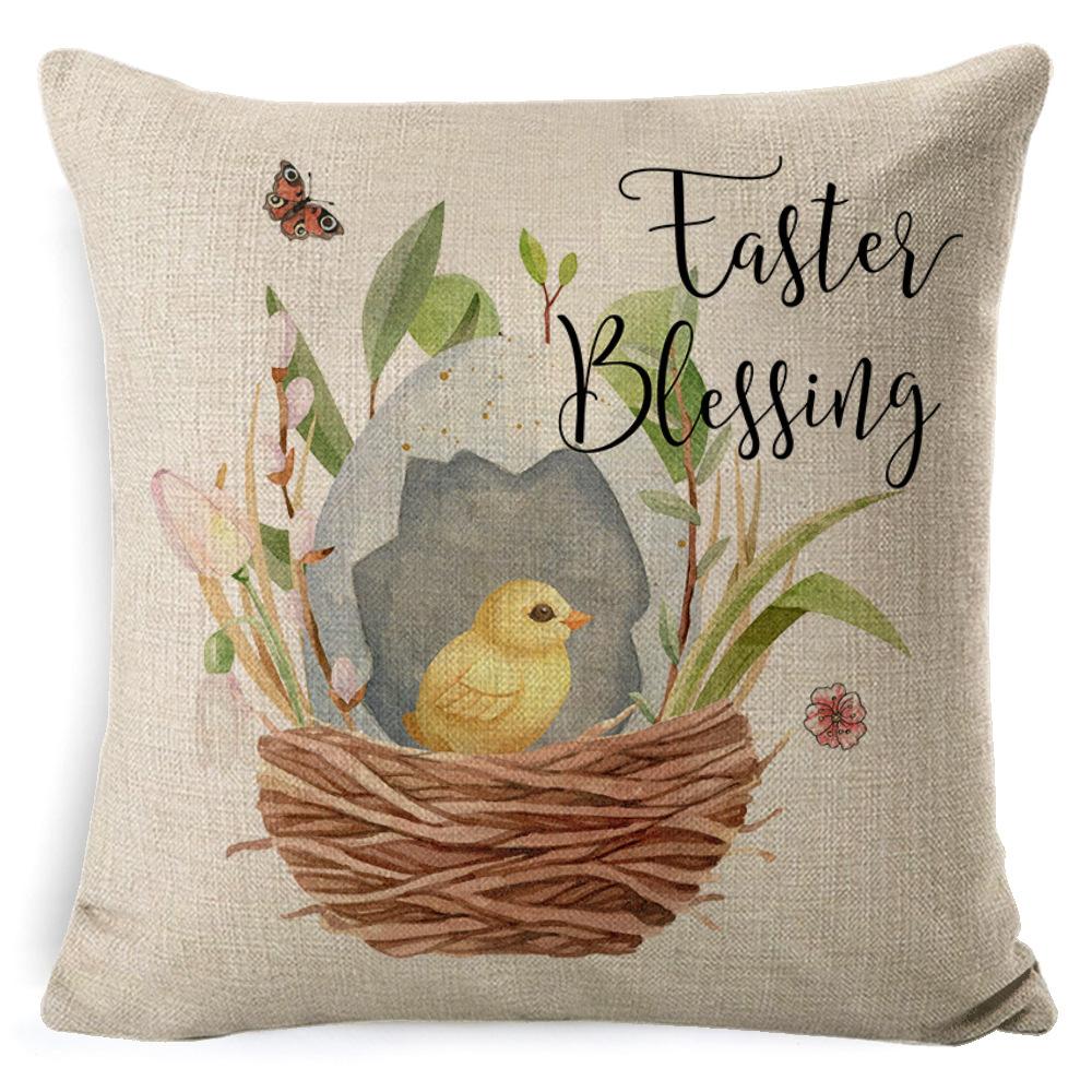 Cartoon Easter Pillow Cover Linen Watercolor Bunny Egg Home Sofa Cushion Cover