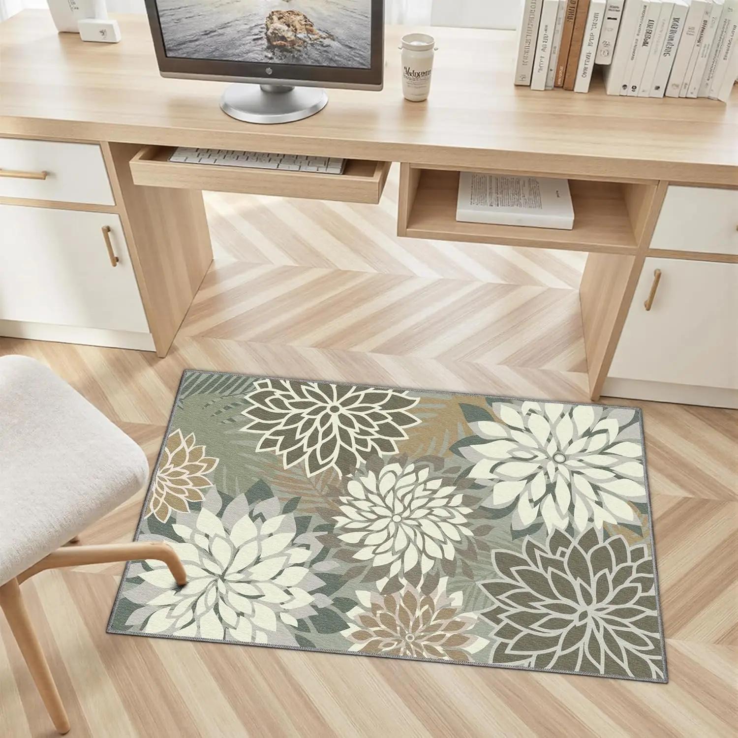 

Watercolor Flower Carpet Bohemian Style Decorative Rug Porch Living Room Bathroom Entrance Bed Non Slip Mat Home Decoration 1p40x60x1cm