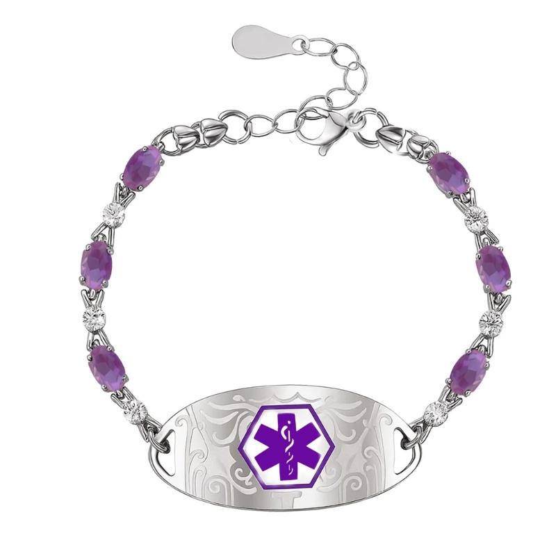Прочный медный регулируемый браслет-символ с цирконами для осведомленности о здоровье и комфортный фиолетовый