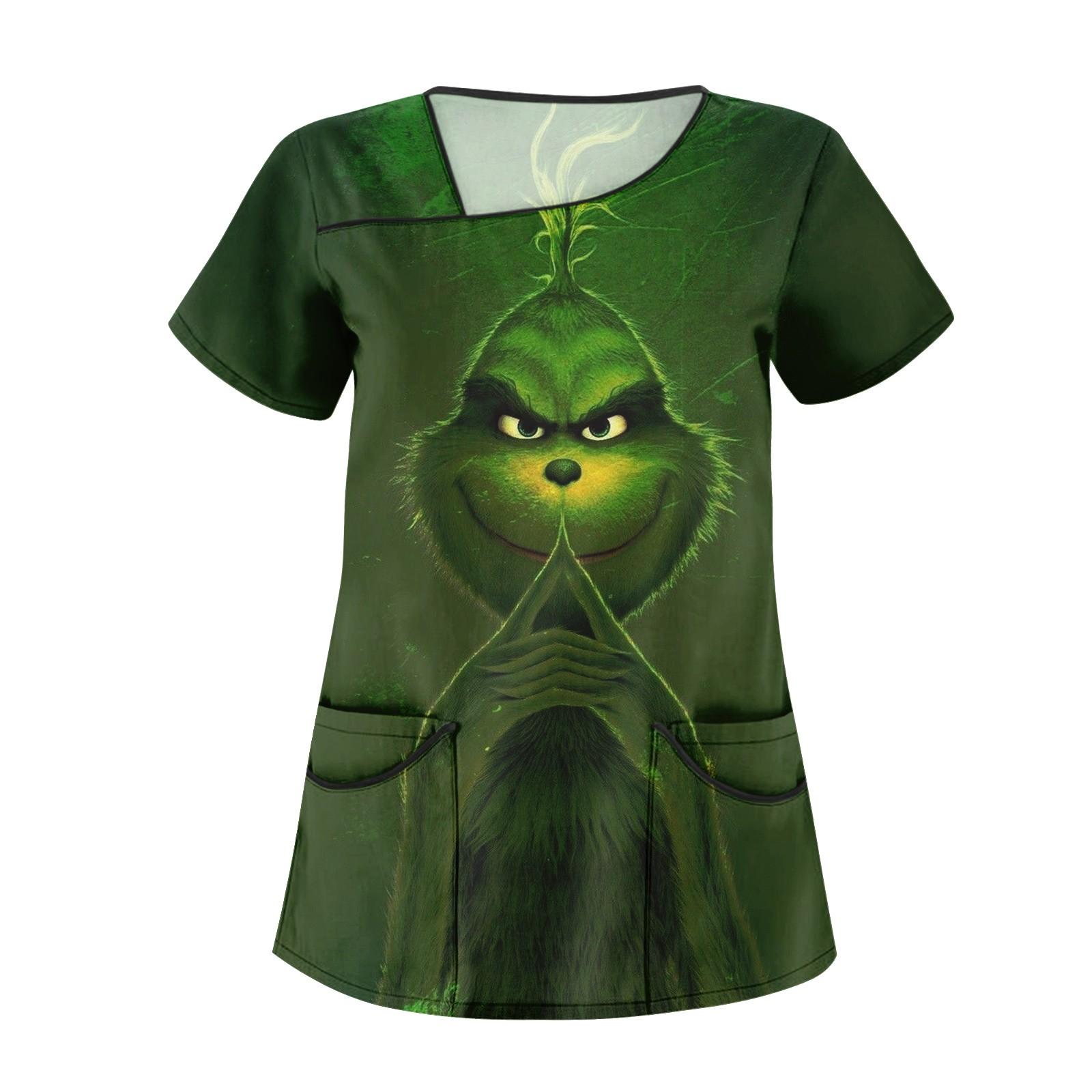 

Женская мода, рождественский принт, униформа, комбинезон, футболка с наклонным воротником и двойным карманом, топ с короткими рукавами S