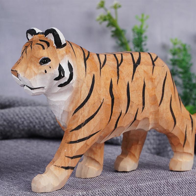 Wooden Tiger Car Ornament With Modern Minimalist Design For Office Decor
