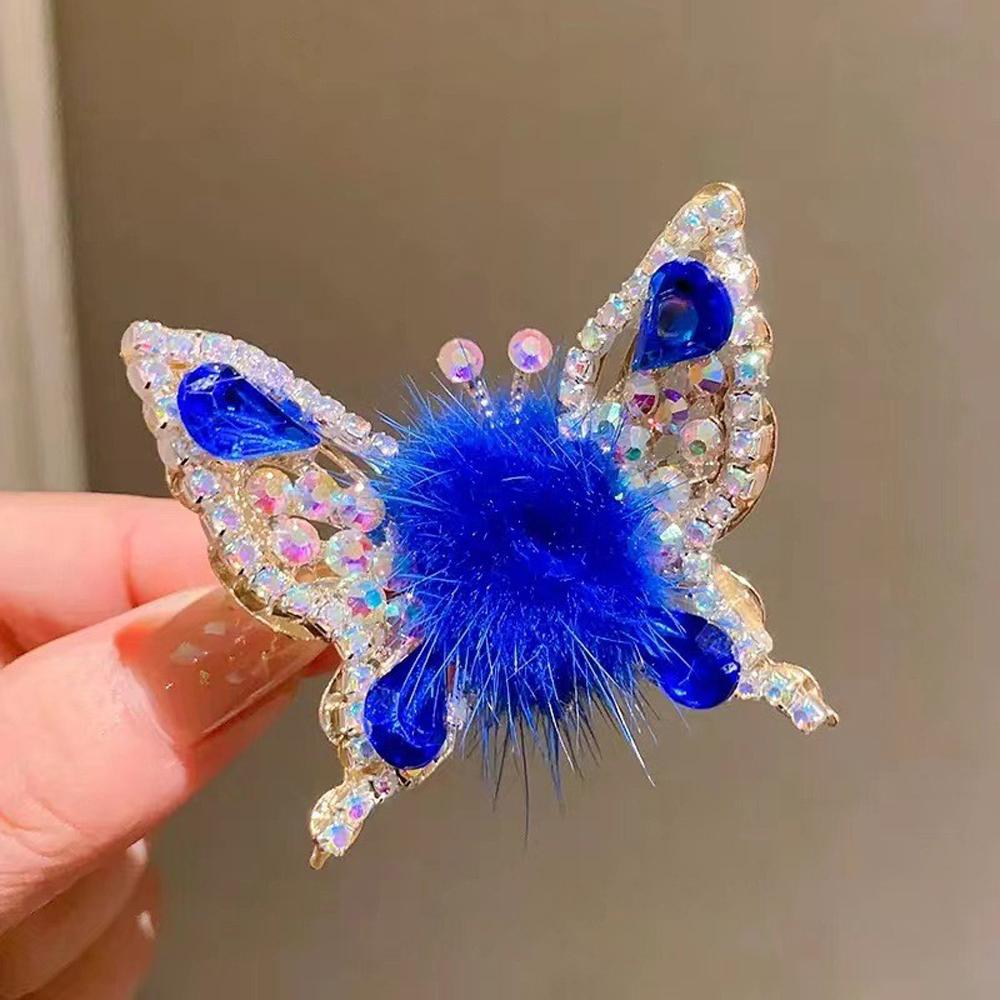 2 Pcs Butterfly Hair Clips Colorful Shiny Flying Butterfly Hairpin with Soft Hairball for Girls