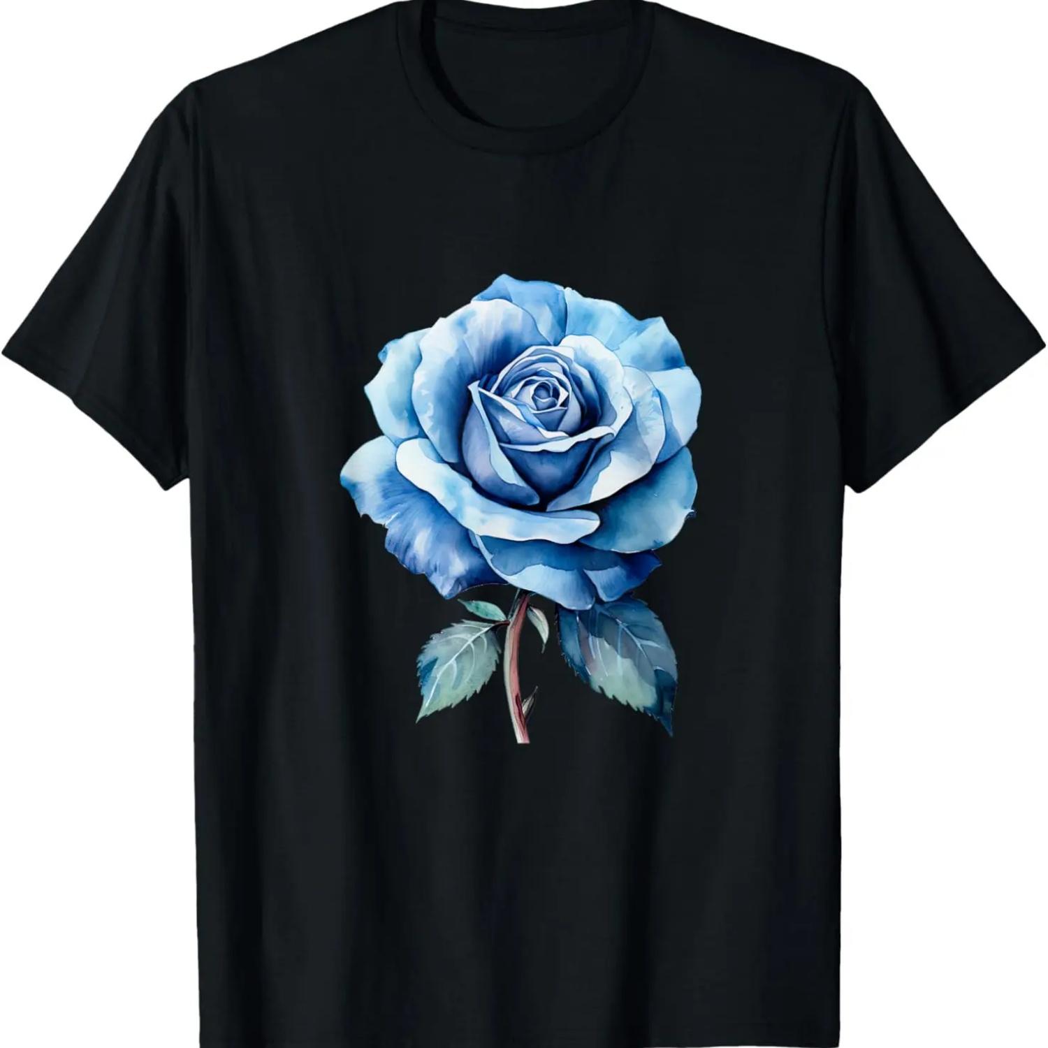rose flower floral blue T-Shirt S