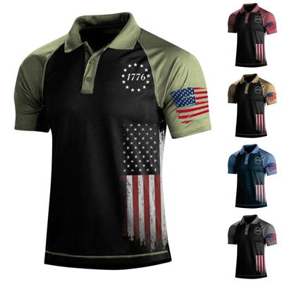 Men's Short Sleeved Shirt Independence Day Printed Three Button Men's Raglan Tops Shirt