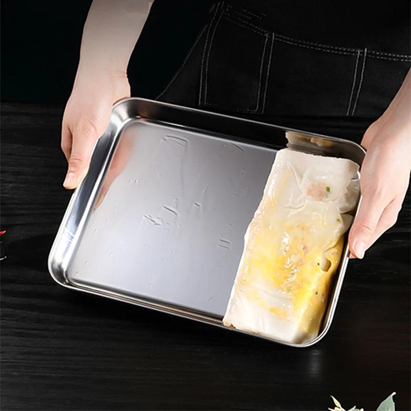 Rectangle 316 Stainless Steel Tray Buffet Presentation Trays Metal Food Serving Plate Kitchen Organizer Trays Kitchen Organizer