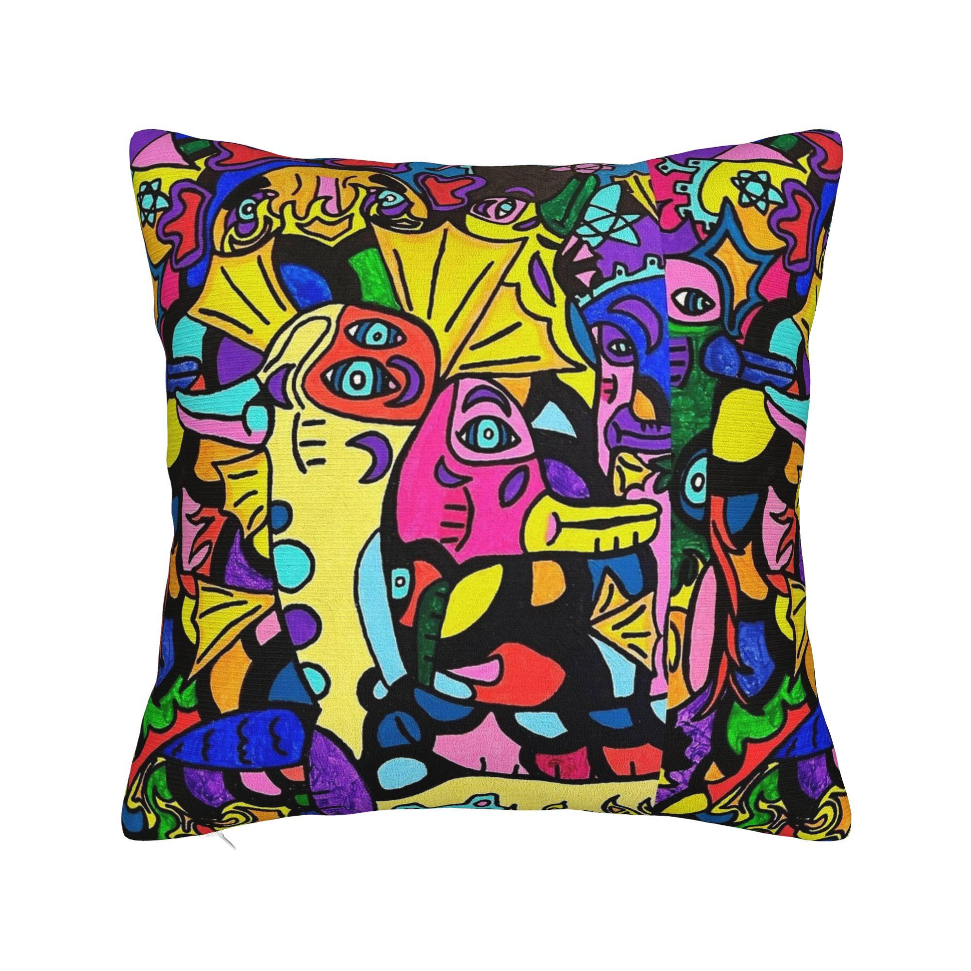 Shunika Chen Unisex Pillow Cover Psychedelic Graffiti Duck A Palooza Retro Trendy Pillow Case For Sofa Couch Bed Living Room Pillowcases
