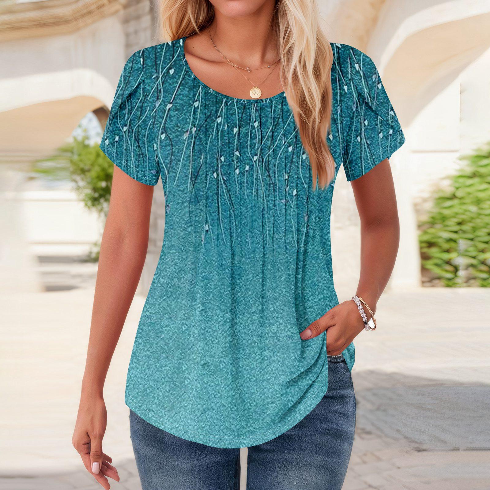 

Женские топы с коротким рукавом и круглым вырезом, летние рубашки с цветочным принтом, блузки для женщин, нарядные повседневные XXL