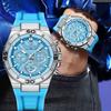 Fashion Colorful Dial Watch Men Luxury Silicone Chronograph Sports Waterproof Quartz Watch For Men Relogio Masculino