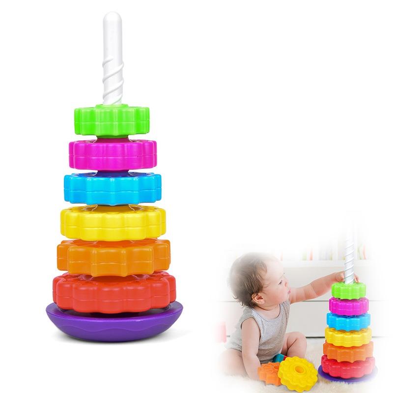 Rainbow Rotating Baby Early Education Stacking Circle Children's Educational Toy
