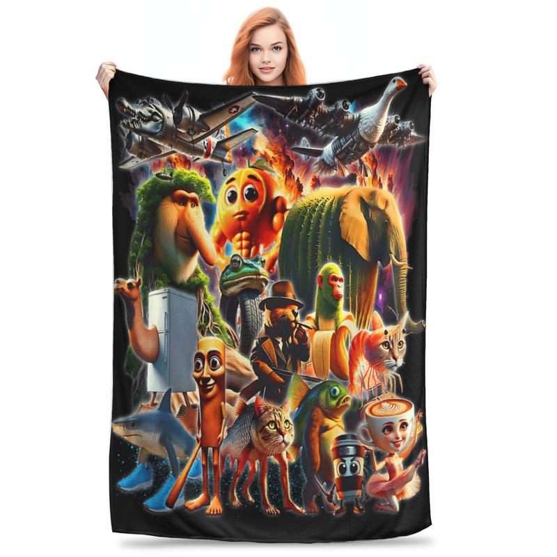 Italian Brainrot AI Generated Animals Plush Blanket Kids Adult Flannel Throw Blanket for Outdoor Super Soft Bedspread Gift Size: 75*100cm, Weight: 230 GSM