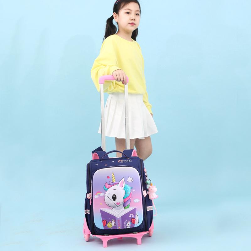 Children's Elementary School Girl Cute Cartoon High End Dragging Burden Reduction Stairs Student Shoulder Lever Schoolbag Six Rounds