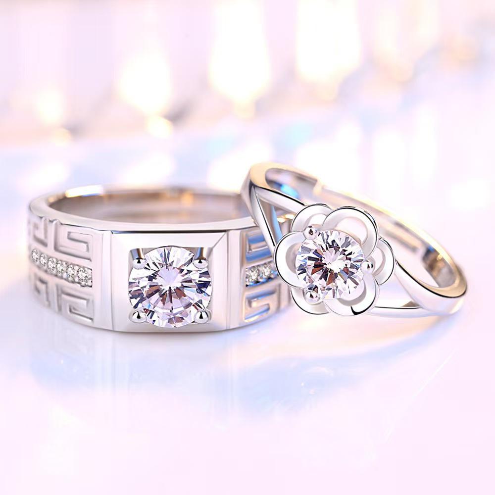 Emotional Couple Matching Rings - Plum Blossom Design, Electroplated Alloy, Adjustable for Men and Women