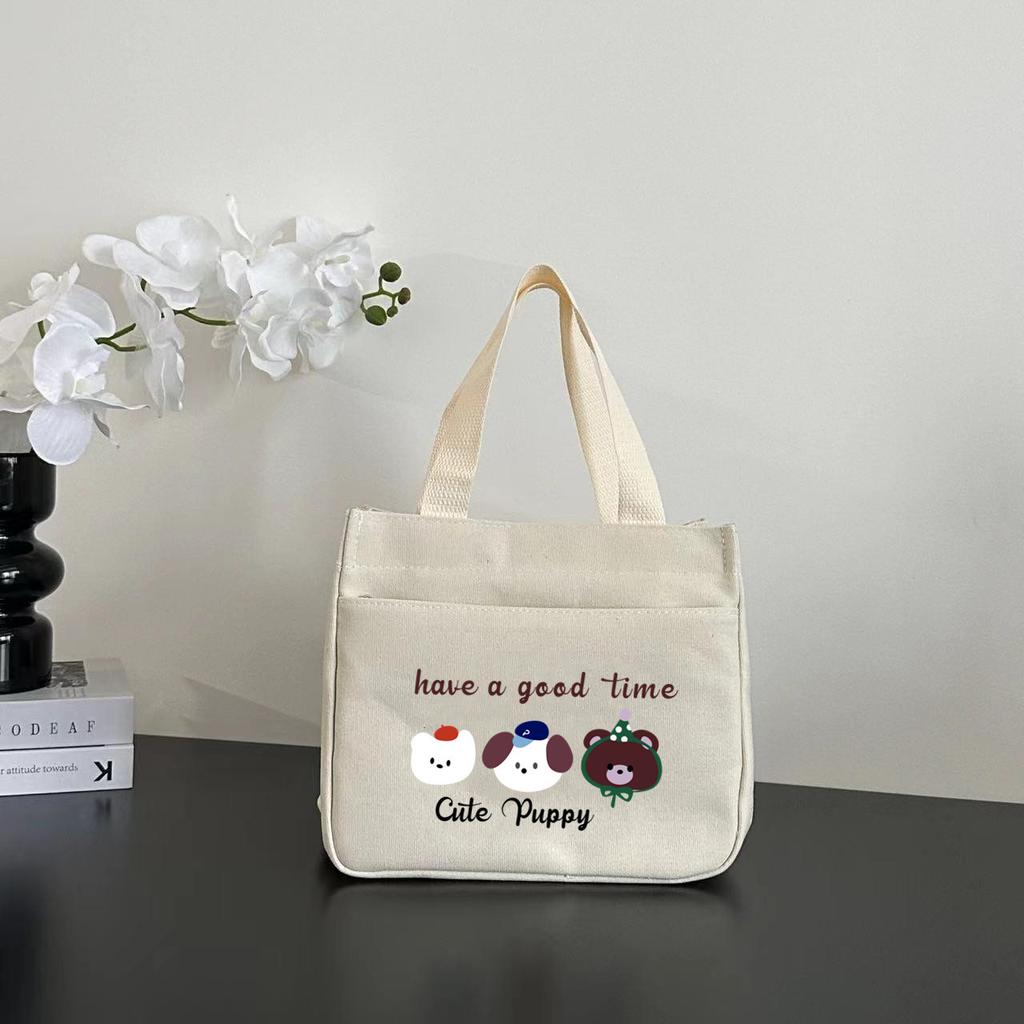 New canvas tote bag dirt-resistant large-capacity simple office worker student versatile lunch box mommy thermal insulation bento bag