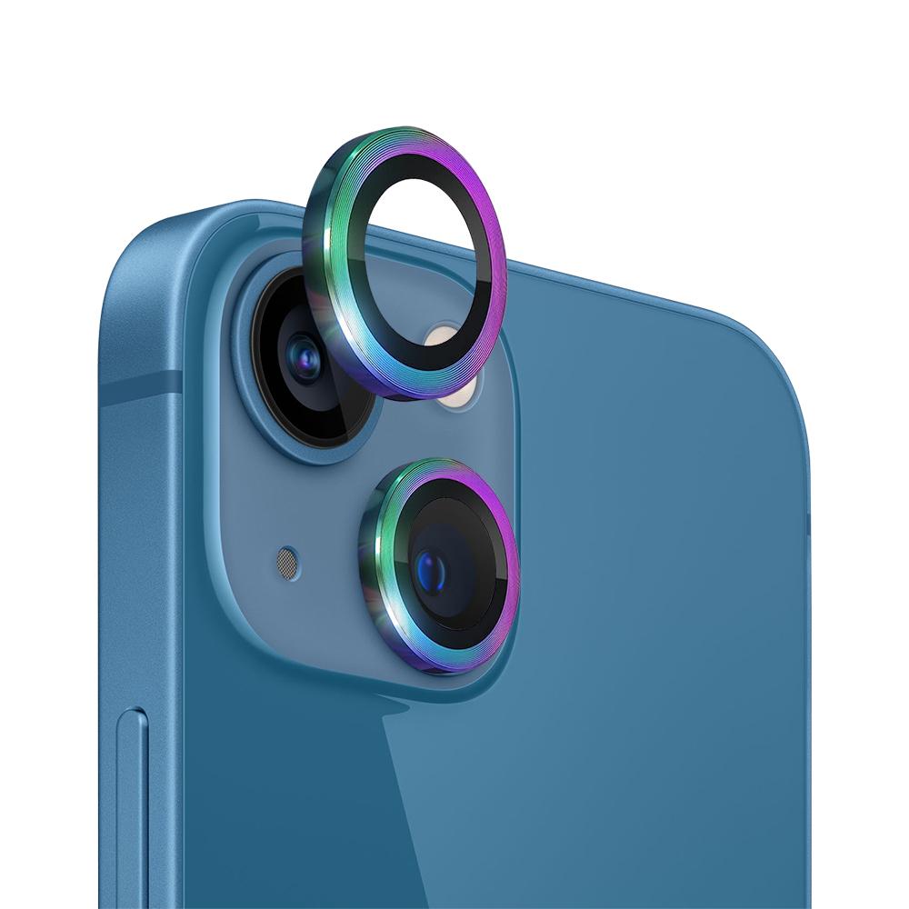 NORTHJO For iPhone 13 Mini 5.4 Inch/13 6.1 Inch 1 Set Camera Lens Protector CD Vein Metal Ring Tempered Glass Lens Film
